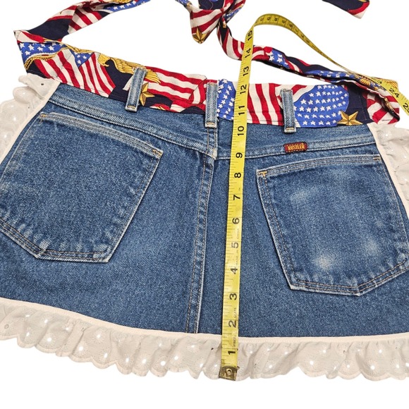 Denim Apron Upcycled Jean Pockets Patriotic‎ American Flag Lace Country Cookout - Picture 4 of 6